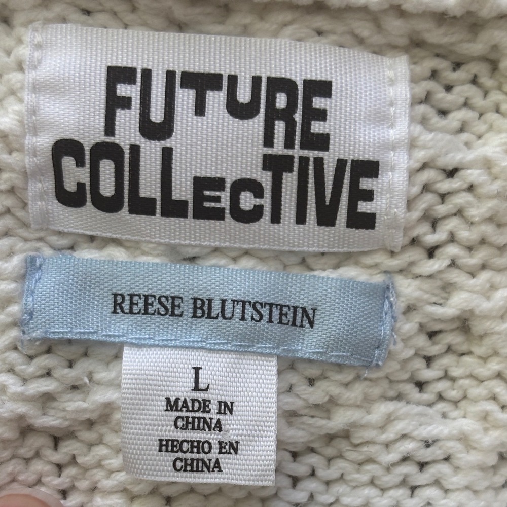 Future Collective Reese Blutstein Cream Cable Knit Cropped Sweater Womens Large - Picture 5 of 8